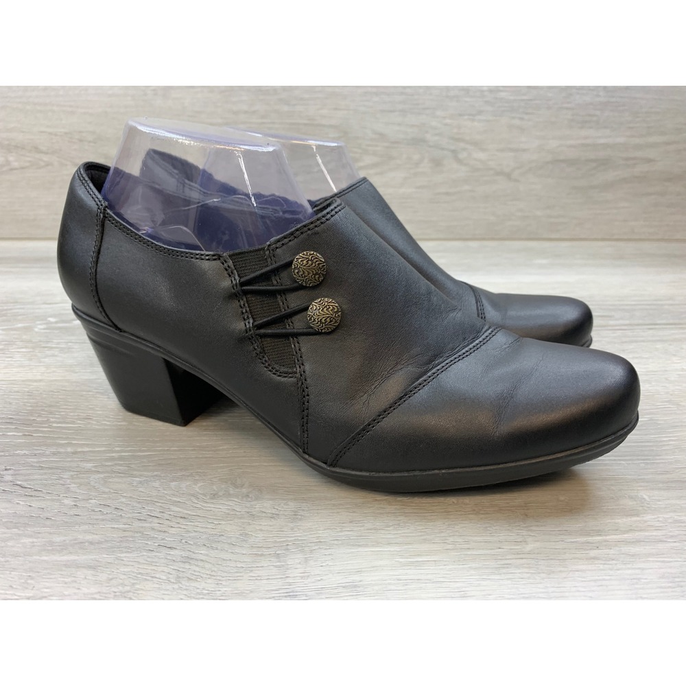 Clarks Collection Women's 11 Black Leather Button Shooties Comfort Ankle Boots